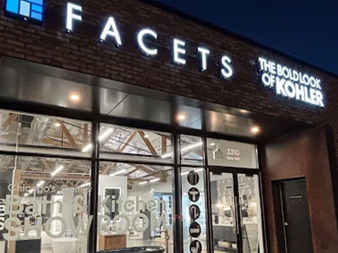 FACETS of Chicago Kitchen & Bath Showroom exterior night