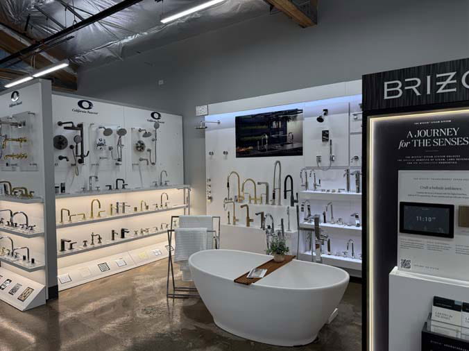 Interior view of the Facets of Chicago Showroom showing Brizo items