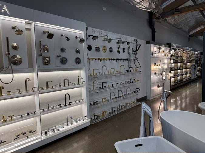 Fixtures and faucets on display at the Facets of Chicago Showroom